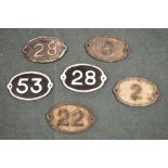 Six cast iron vintage locomotive railway bridge number plates (6) W28cm H17.5cm