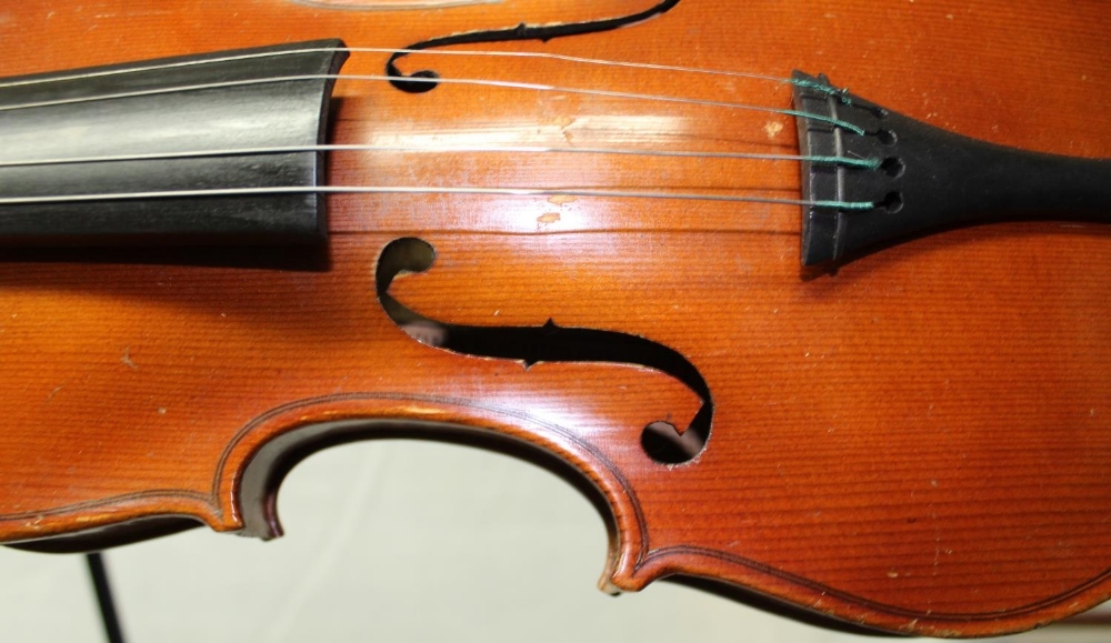 Cased violin with bow, labelled "Stradivarius" - Image 2 of 2