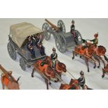 Vintage Britain’s field gun and medical Corps ambulance set, 5 mules (1 missing leg). Very good,