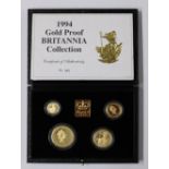 Royal Mint Britannia 1994 gold proof collection. Four coins face value £100 (34.05g), £50 (17.025g),