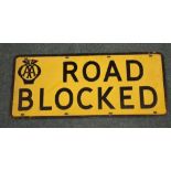 Vintage AA Road Blocked metal road sign, made by Hills Staines of London 700mm x 350mm