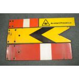 Three steel plate enamel British Rail signalling warning signs, accident prevention warning sign,