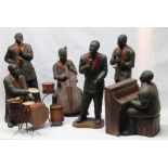 Set of 1940's/50's style composite jazz band, including saxophone, bass player, drums, trumpet,