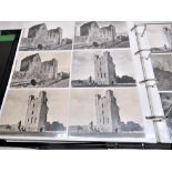 Folder containing approximately four hundred and fifty postcards of castles such as Hastings,