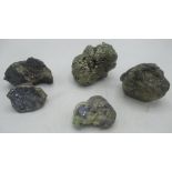 Pyrite specimen (Fools Gold), small Galena ore and three other mineral specimens (5)