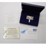 Danbury Mint hallmarked silver ingot commemorating Concordes first flight, complete with case, cert.