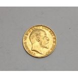 Ed.VII 1910 gold half sovereign, condition F/VF