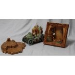 Pendelfin Millennium Queen motorcar, Pendelfin diorama and a wood effect stand