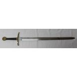 Quality reproduction archers sword, with brass crossguard and pommel, wire hand grip, blade L27",