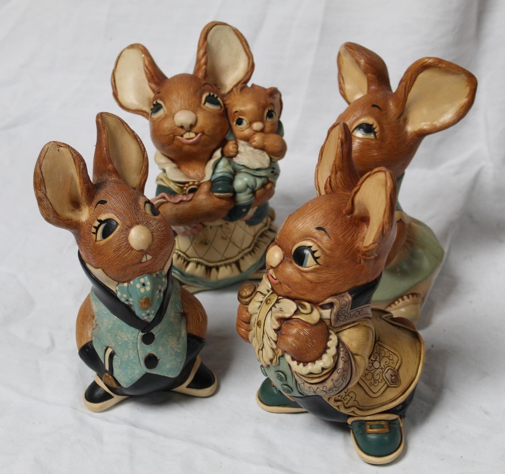 Set of four large Pendelfin figures including Father Rabbit, Mother Rabbit, Uncle Soames, and Mother