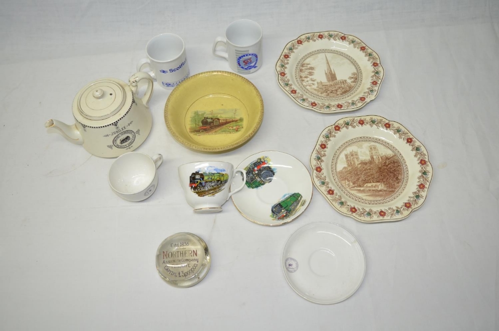 Collection of vintage and modern railway related crockery, cups, saucers, teapot, two LNER cathedral