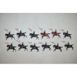 12 vintage metal Lancers by Britain’s. All articulated right arms. Fair to good, some paint chipping