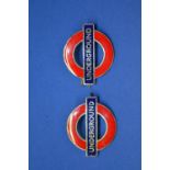 Two London Underground cap badges with slide pins, both W50mm (2)