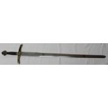 Quality reproduction Norman sword with engraved panel on blade, brass crossguard with wild boar
