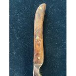 Harry Bowden skinning knife, full tang with brass and walnut two piece handle, blade Length 21/4”