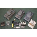Three Tiger One radio control model tanks, two by Henglong,1:16 scale with accessories and