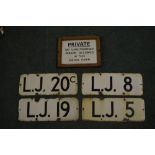 Four enamel metal steel plates signs, small Private No Unauthorised Persons Allowed In The Signal