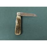 H. M. Slater Venture lambs foot vintage pocket knife with antler handles, blade L3", overall L6.5"