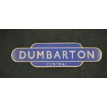 Scottish region pale blue sign, Dumbarton Central L91.5cm H26cm