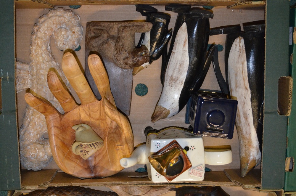 Four boxes of hand carved ornaments, mostly wooden, including a giraffe, dolphin, octopus etc., a - Image 3 of 5