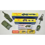 Dinky Super Toys military vehicles including boxed tank transporter, medium artillery tractor,