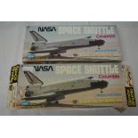 Two Guillow's space shuttle Columbia scale 1/77 model kits (one box missing its bottom but all