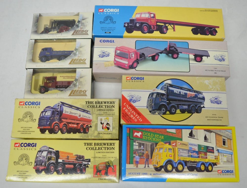 Six Corgi diecast vintage vehicles and three Lledo diecast vintage vehicles - two Corgi Classics