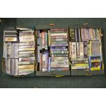 Three boxes of railway related DVDs and videos