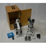 Russian monocular reflected mirror lit microscope with lens, another Amscope binocular microscope