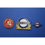 London Transport cap badge, London Transport 1933 - 1983 Golden Jubilee pin badge, small tie badge