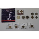 Selection of USA American coinage to include JFK coin package collection with stamp, 1923 silver