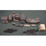 Collection of expertly built flat cardboard cut out HO OO gauge railway buildings and small