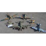Collection of large homemade wooden models, some ex-flying and a foam model radio controlled