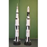 Two DragonSpace 1/72 Saturn V rockets, one an Apollo machine (appears complete, nothing obvious