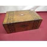 Victorian walnut folding writing slope, with Tunbridge ware banding, (A/F) W35cm D22.5cm H14.5cm