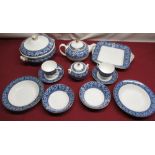 Comprehensive Wedgwood Bokhara bone china dinner service with blue flower design and gilt rims (3