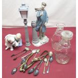 Lladro model of a lamp lighter no. 5205, H43cm, Nao figure of young boy and St. Bernard puppy,