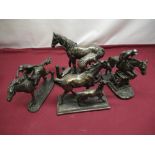 Four bronzed resin horse sculptures, H26cm max