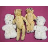 Two mid C20th golden plush teddy bears and two other teddy bears