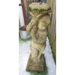 Composite figural bird bath pedestal, on stepped square base, H80cm