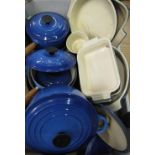 Selection of blue Le Creuset cookware incl. Casserole & lid, three sauce pans with lids, two sml.
