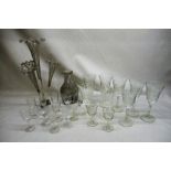 Decanter, etched glasses and glass epergne
