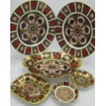 Selection of Royal Crown Derby Old Imari pattern including two plates, two pin dishes, small