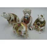 Three Royal Crown Derby polar bears, including one signed C. Hallam and dated 24.8.02, another teddy