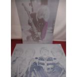 Two lithograph of the Beatles and Kurt Cobain, 61cm x 93cm