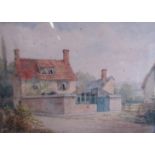 R. Cattermole (19th C): Stone country cottage with walled garden, watercolour, signed and dated