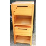 Pair of pine effect small office side tables with underslung drawers, H54cm