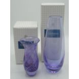 Boxed Caithness glass purple tinted specimen vase, H21.8cm, boxed Caithness glass purple and white