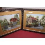 English School (C20th); pair of Watermill scenes, oil on canvas, unsigned, 45cm x 50cm (2)