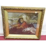 English School (late C19th); Grace Darling at Sea, overpainted print, 24cm x 28cm